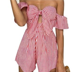 Red/white gingham romper